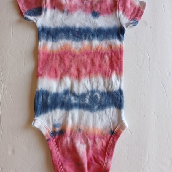 Tie Dye Red White & Blue Stripe Baby Snap Crotch Body Suit for July 4th 12 Month - Picture 6 of 14